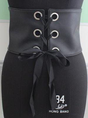 Big Eyelets Wide Black Stretch Belt , Snap Buttons / Silk Womens Black Elastic Belt