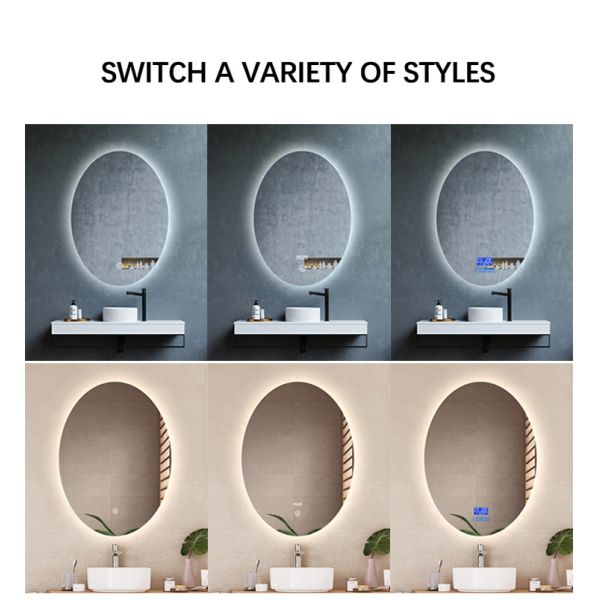 HD Copper Free Silver Bathroom Mirror , Waterproof LED Oval Bathroom Mirror