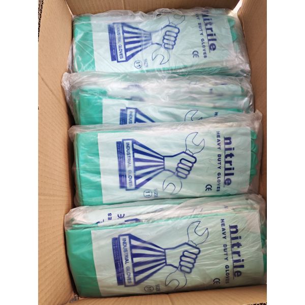 Household Works Green Nitrile Glove CE Certified 33 Cm Length Disposable Gloves Providing Barrier Protection Against Liquids