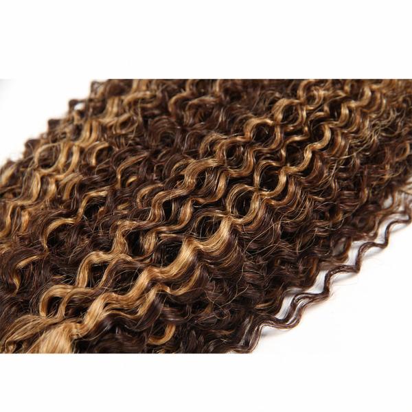 Pre-Colored Brown Blonde Human Hair Brazilian Hair Weave Afro Kinky Wave Hair Extensions P4/27