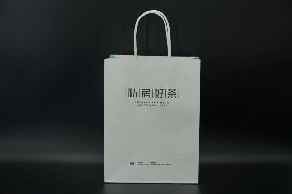 Durable Tea Packaging Paper Bags Lightweight White Gift Bags With Handles
