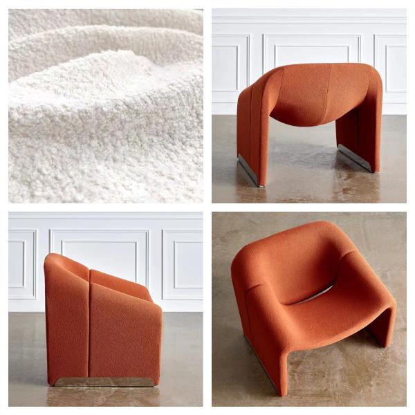 Teddy Brown Fabric Recliner Armchair , Slope Shape Velvet Lounge Chair