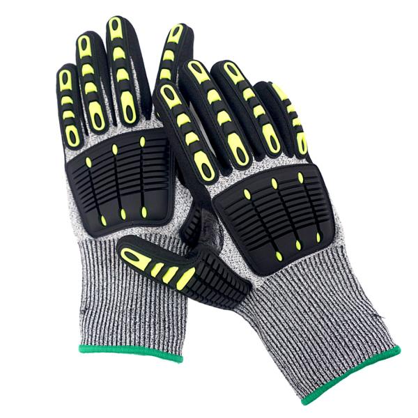 TPR Mechanic Impact Gloves Cut Resistant Level 3 Protection Gloves sandy nitrile palm coated Oilfield Working Gloves