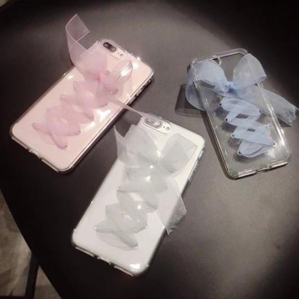Soft Transparent TPU Butterfly Lace Shoestring Straps Back Cover Cell Phone Case For iPhone 7 6s Plus