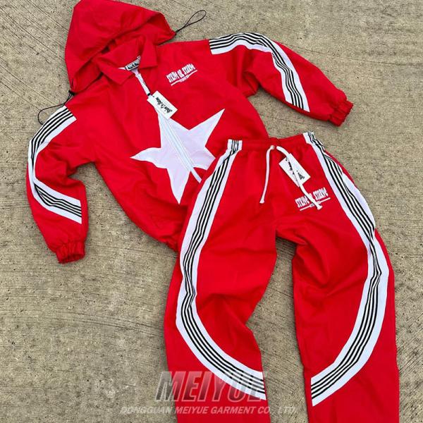 Custom Techwear Windbreaker Tracksuit Nylon Stripe Ribbed Detachable Hoodie And Sweatpants Set
