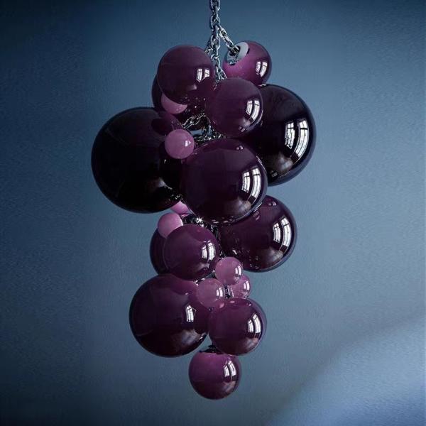Multi Chandelier Club Glass Pendant Lamp For Italian Grape Fruit Theme Restaurant