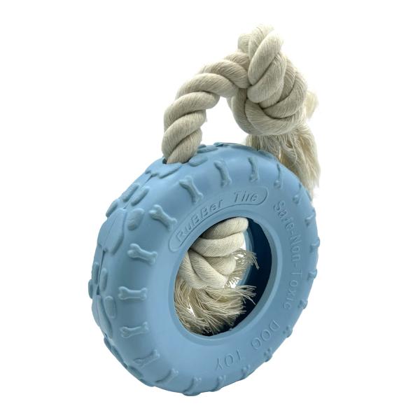 Jouet pour chien en forme de pneu en caoutchouc avec corde en coton, durable, pour l'hygiène bucco-dentaire