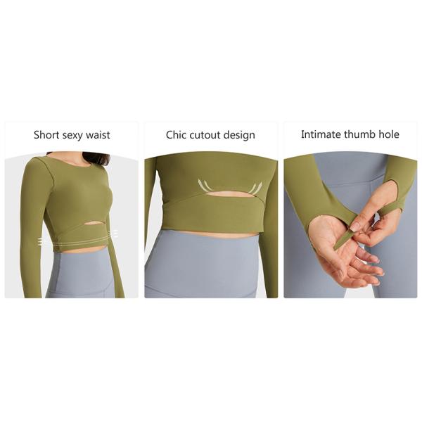 Sports Yoga Long Sleeve Shirts Breathable Short Crop Tops With Pad