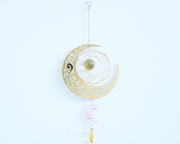 Nordic Style Metal Wind Spinner Moon Design Rotating Metal Wind Chimes