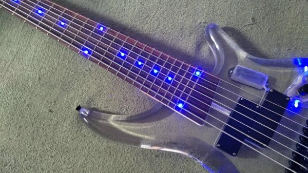 7 Strings Bass Guitar Limited Edition Clear Acrylic Body Rosewood fingerboard inlay Blue LED lamp Electric Bass Guitar