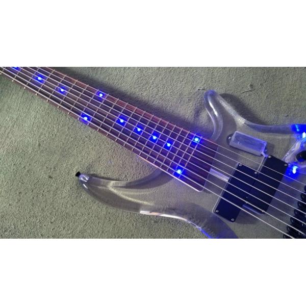 7 Strings Bass Guitar Limited Edition Clear Acrylic Body Rosewood fingerboard inlay Blue LED lamp Electric Bass Guitar