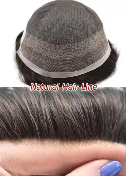 Mens Toupee French Lace Front Hairpiece Poly Skin PU Hair System Replacement OCT Wig