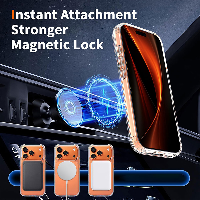 OEM ODM Custom Logo 2.0mm Thick Anti-Yellow TPU+PC Hybrid Clear Magnetic Phone Case for iPhone 18 17 16 15 Pro Max All Serie