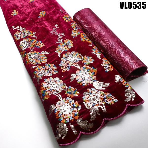 Supoo good quality shiny african lace velvet embroidery fabric with sequins stretch Korean velvet for party