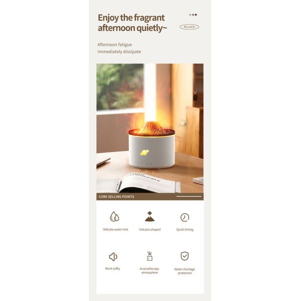 Mini Volcano Ultrasonic Humidifier Aromatherapy Diffuser 230ml Capacity Automatic Timing
