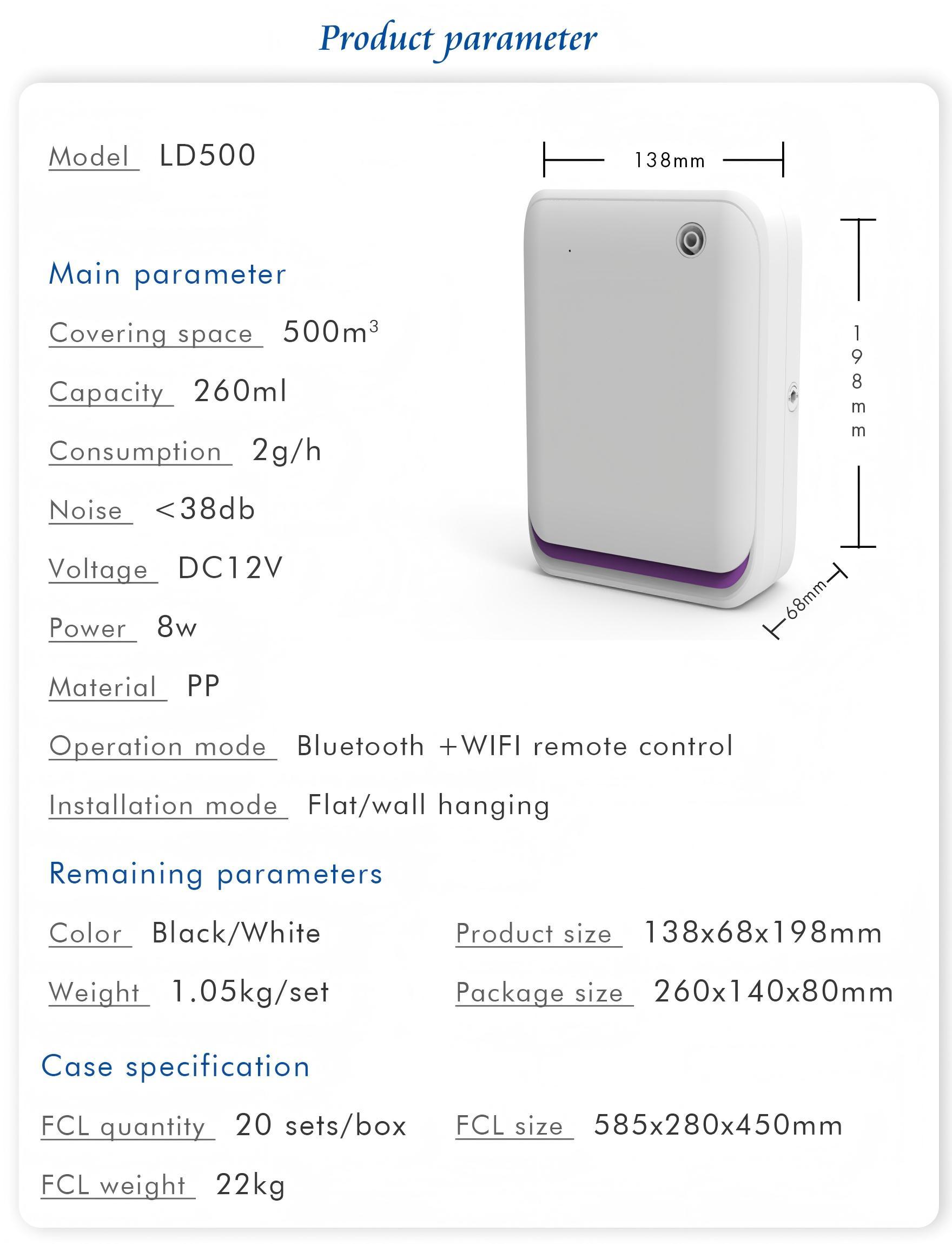 Ultra-Low Noise <38dB Aromatherapy Diffuser with 500m³ Coverage and 260ml Oil Capacity Essential Oil Diffuser