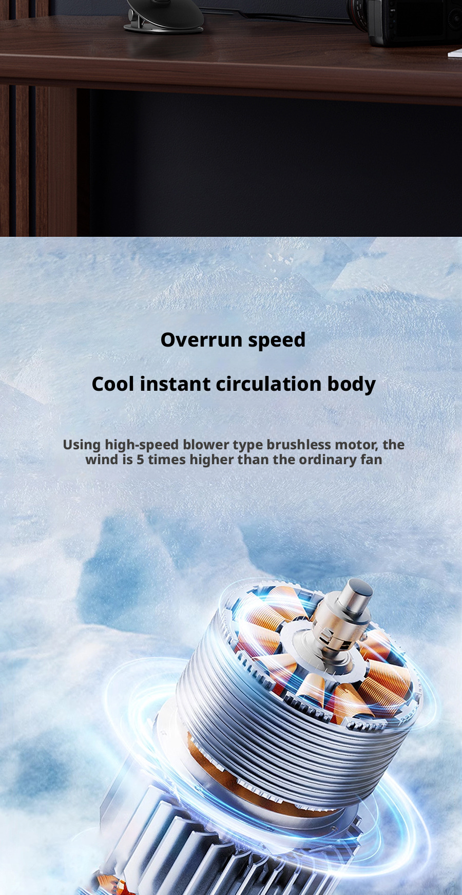 Clip On Portable Desk Fan With 1800mAh Battery Multi Use Desktop Cooling Fan