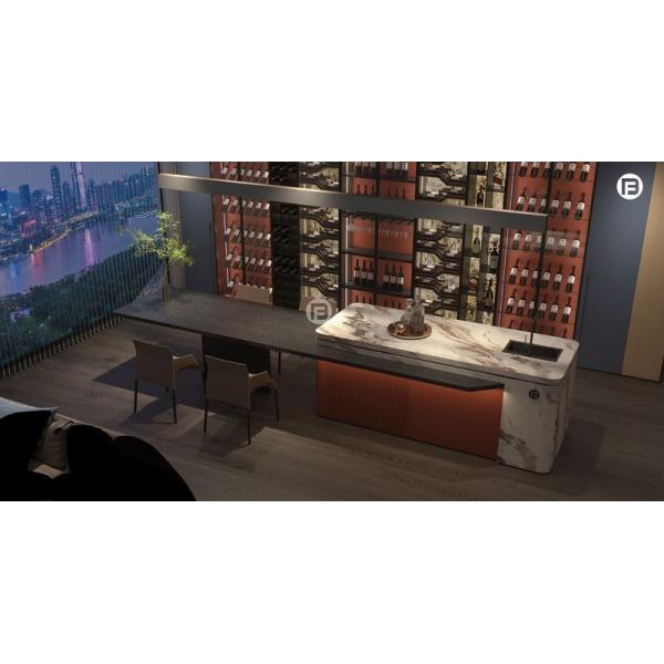 Armario de vino de la sala de estar de acero inoxidable con paneles traseros de mármol y vidrio de doble tono