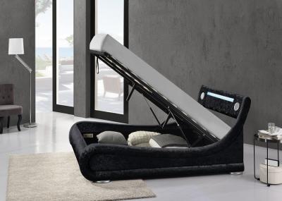 Black Leather Upholstered King Size Storage Bed Curve Shape With LED Light