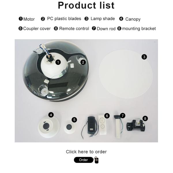 fã de teto retrátil plástico do motor de C.A. das lâminas 220V 3 com luz lateral