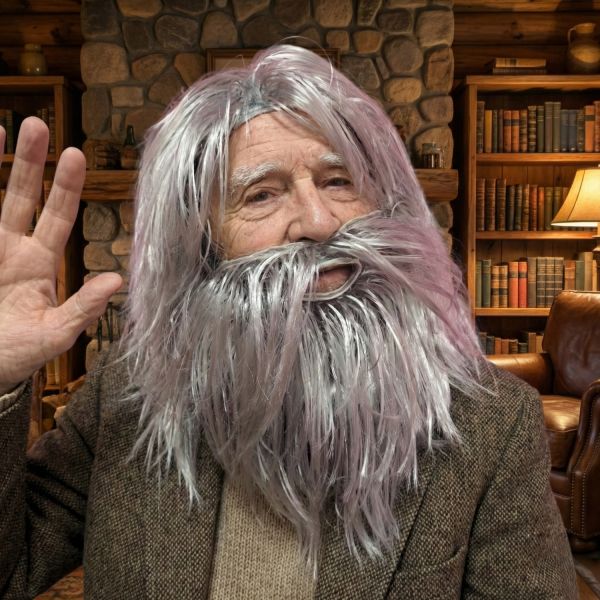 Realistic Grey Wig and Beard Set for Men, Long Silver Hair Old Man Costume, Wizard Hermit Caveman Cosplay for Halloween Party