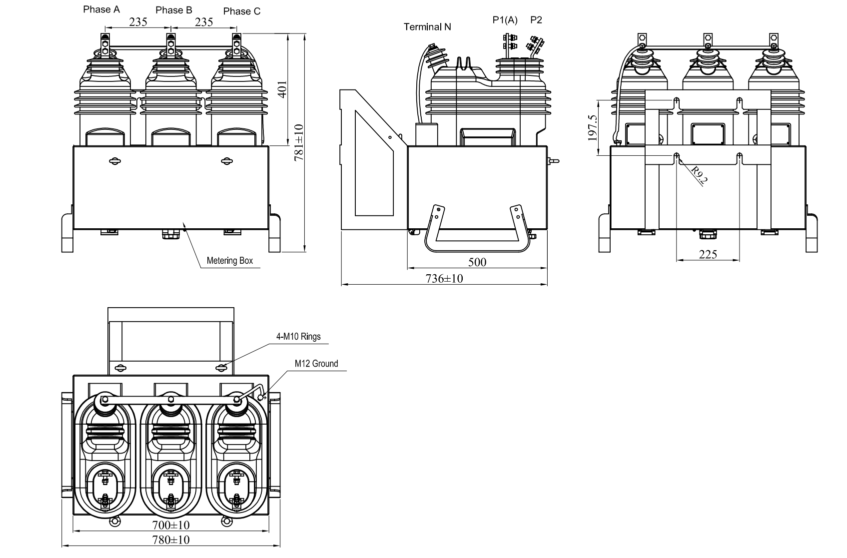Поляк MV надземный 3VT 800A 17.5kV установил измеряя коробку