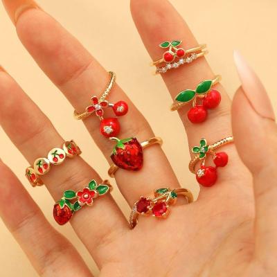 3.565g 8# Copper Finger Ring Strawberry Round Ring
