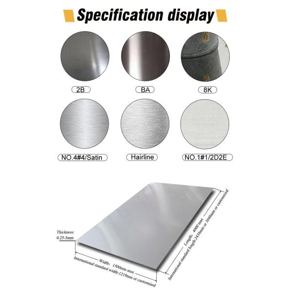 SS S30408 S35350 Plaque d'acier inoxydable métal laminé à chaud 1 mm 2 mm Épaisseur 2B n° 1 Surface 8K