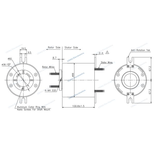 Electric Power Slip Ring with Through Hole 38mm  and optional for robotic arms