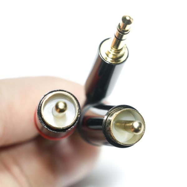 Cabo de áudio digital rca chapeado concha de metal preto capa de pvc 3,5 mm comprimento 1,25 m conector dourado para áudio de carro
