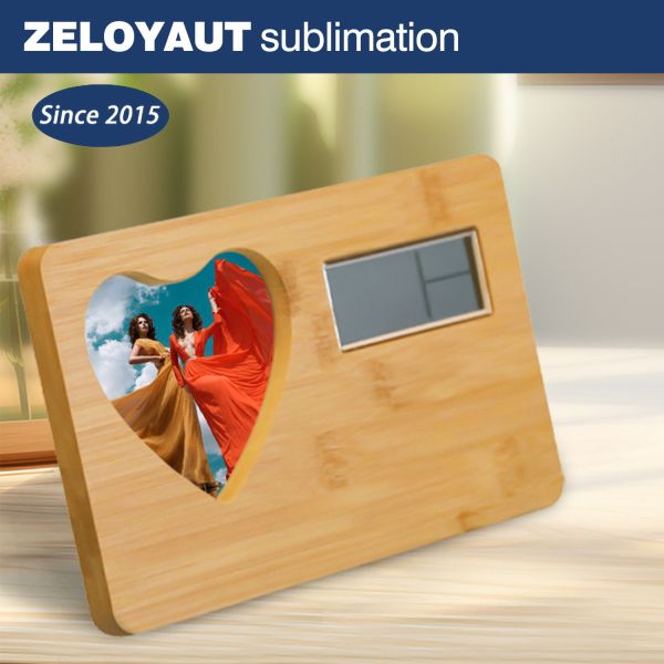 Wholesale Personalized Digital Alarm Clock with Indoor Temperature and Humidity Digital Wood Table Clock Sublimation Photo Frame