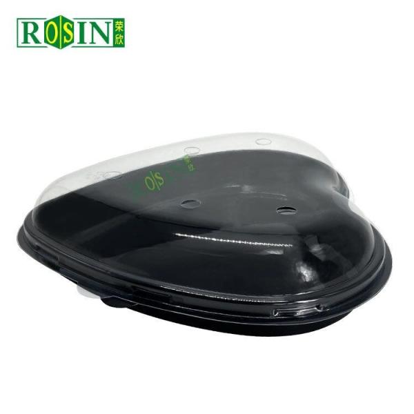 Customized PET Disposable Fruit Container Heart Shaped With Black Base And Transparent Lid