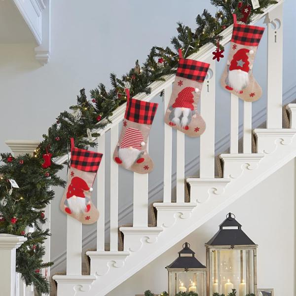 Christmas Stockings Unique 3D Gnomes Stockings Santa Claus Fireplace Hanging Stockings for Christmas Holiday Ornaments