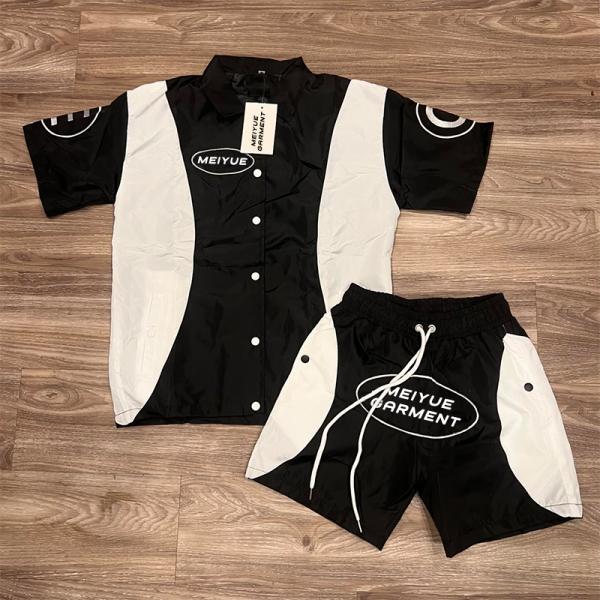 Logotipo personalizado Botón para arriba Windbreaker Camisa de nylon Pantalones cortos ligeros Correr Traje de sudor de verano camiseta Corredores y cortos Factory