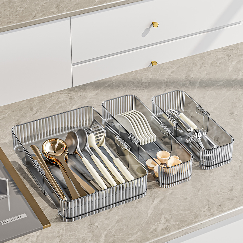 Minimalist Acrylic Drawer Organizer Durable Clear Storage Box Desktop Cosmetic Case for Makeup Lipstick Kitchen Cutlery Utensils