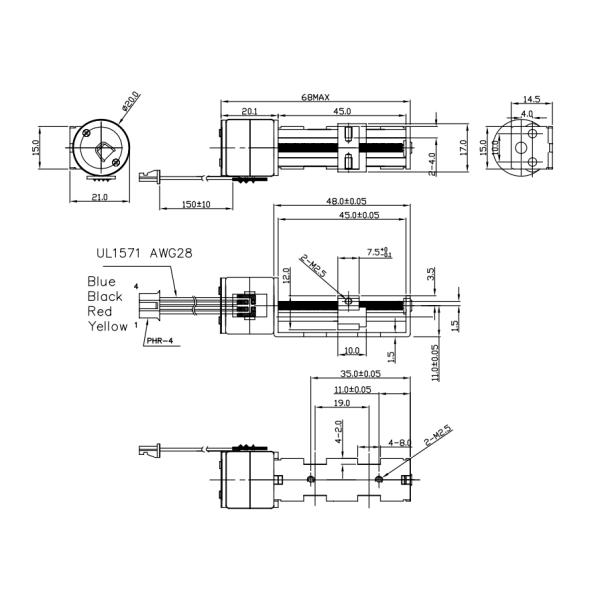 SM20-35L 2 винта слайдера участка 20mm мотор DC после полудня мотора 12V миниатюрного stepper stepper