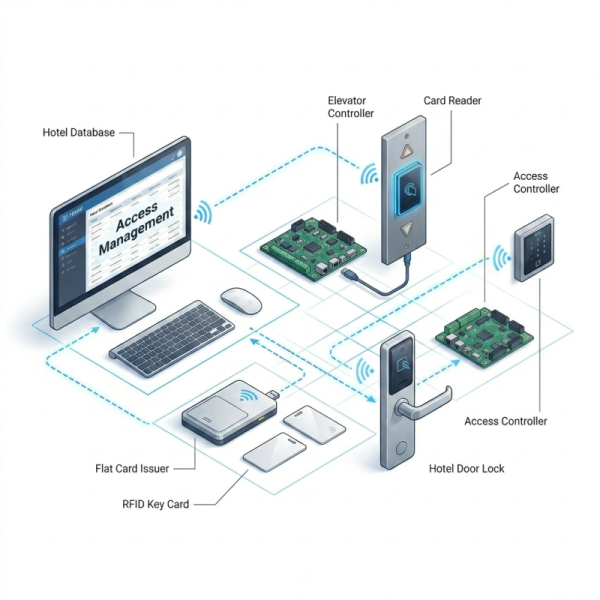 Smart RFID Elevator Access Control System Kit 13.56MHz IC Card Lift Controller Board with Power Supply and Reader