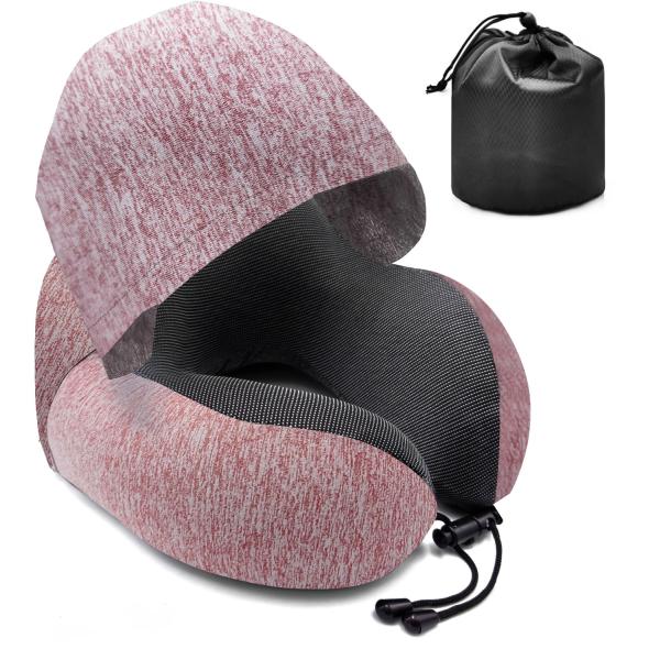 PORTABLE U-shaped Travel Neck Pillow with Hood Breathable High Density Neck Cushion