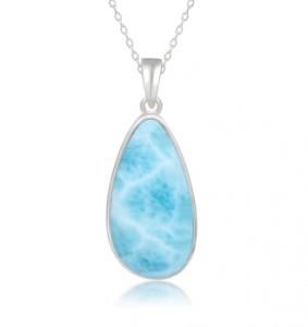 Round Oval Sterling Larimar Silver Jewelry CZ Pendant Necklace