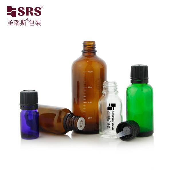 G001-2 Bouteille en verre en forme de moule ronde d'ambre avec bouchon à vis anti-altération, prise en plastique pour emballage de récipients d'huiles essentielles