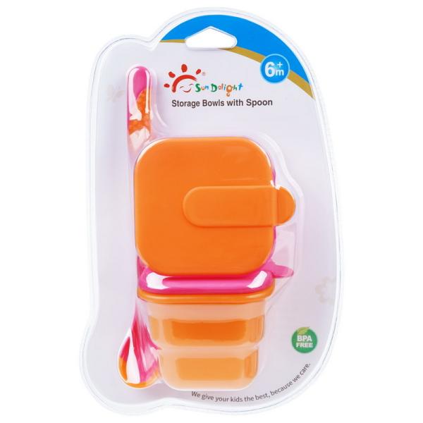 armazenamento plástico hermético livre do comida para bebê de 2pcs BPA com colher