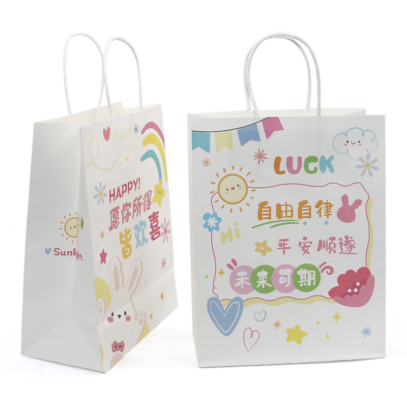 Cute Cartoon Pink Kraft Paper Tote Bag For Birthday Parties And Holidays