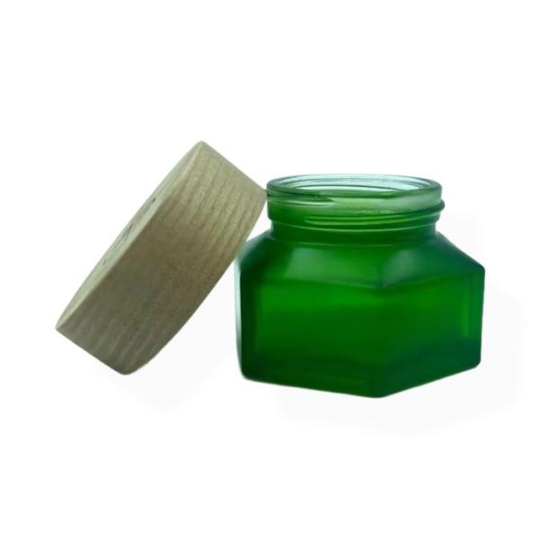 Cosmetic Jars Packaging 50g Emerald Cream Jar with wood finish Plastic Cap Cream jar