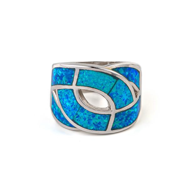 925  With Sterling Silver Greek  Key Natural  Blue   Meander Opal  Ring Real Fire Opal Jewelry