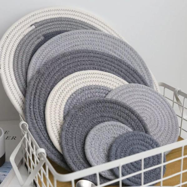 Rattan Cup Coasters Dining Table Mat Heat Insulation Holder Hand Woven Flax