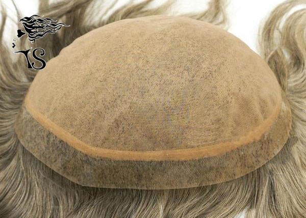 Indian Remy Hair Silk Base Mens Gray Toupee , Thin Skin Human Hair Replacement System