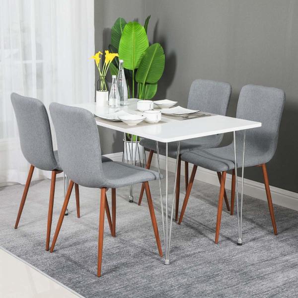 Fabric Cushion Upholstered Kitchen Chairs Seat Back Brown Metal Legs For Kitchen