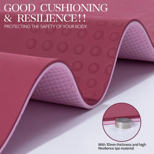 Purplish Red Sport Yoga Mat Extra Thick 10mm TPE Wear Resistance