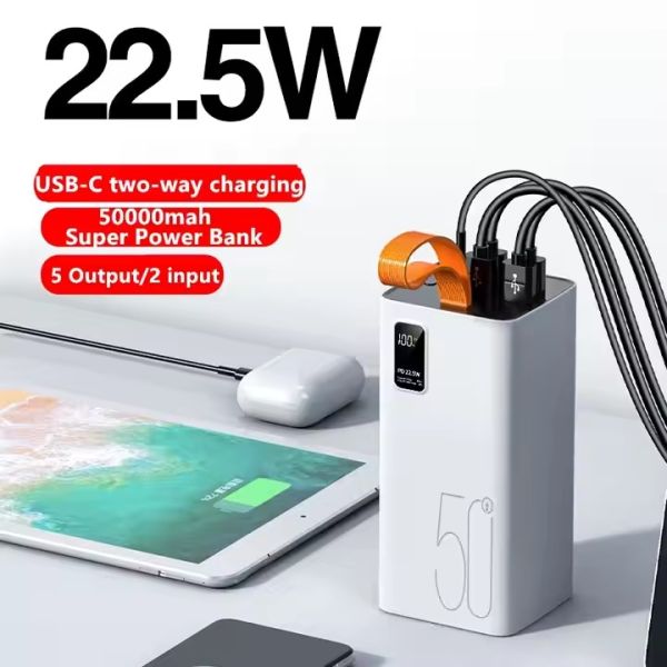 22.5W Two way Fast Charging Outdoor Li Polymer Battery Wireless Charging U port 50000mA Large capacity Digital