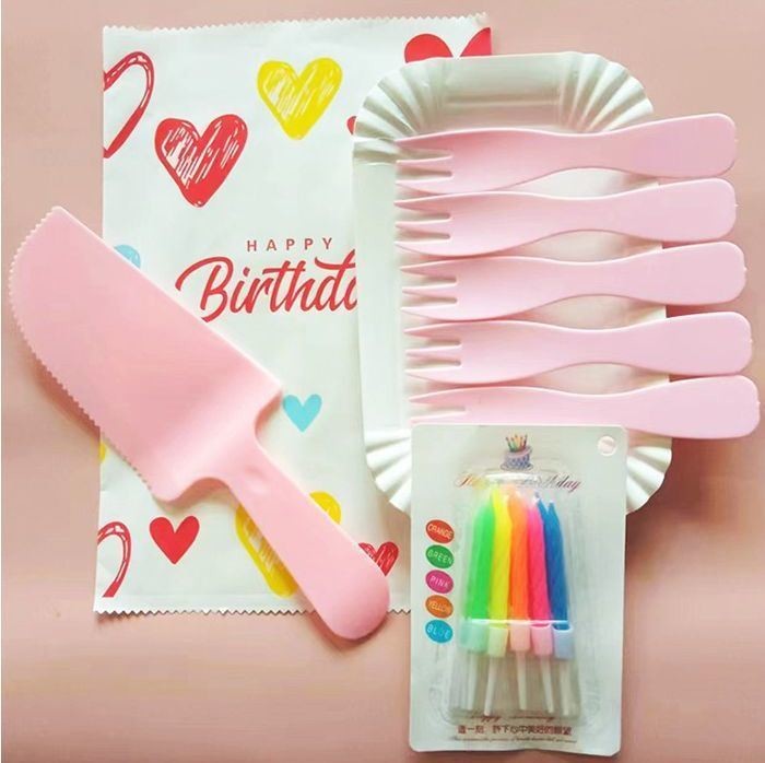 Disposable Plastic Cake Cutlery Set Party Used Birthday Suit with Knife and Fork Set